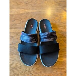 Ryka Women's Dual-Density Double Band Black Slide Sandals Diva, Size 9.5M GUC